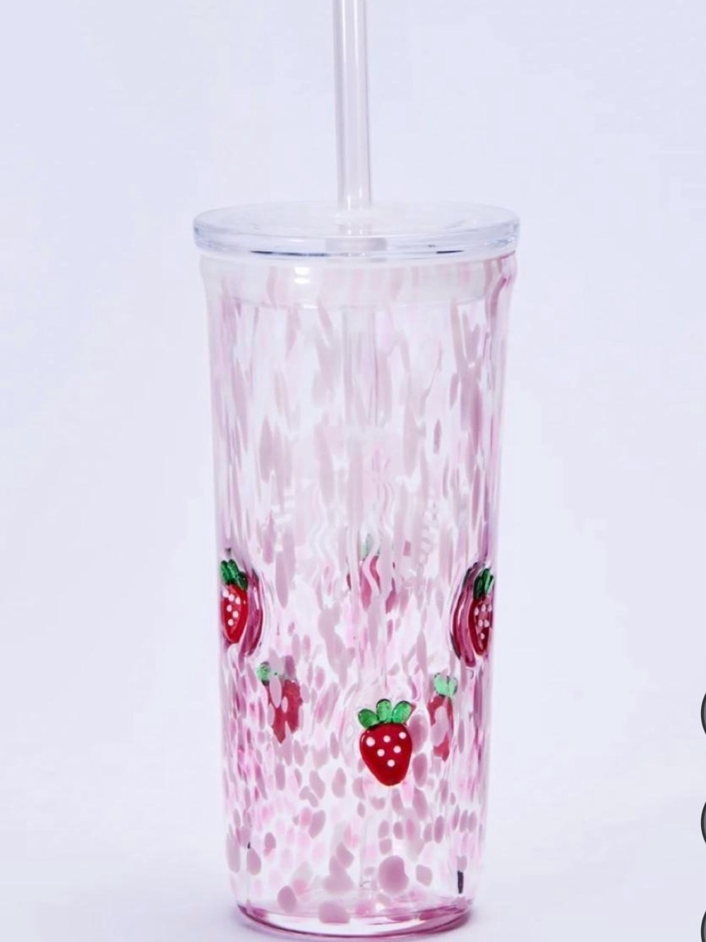 NWOT LTD ED. Starbucks Pink Strawberry Pattern Tumbler with Pink Straw
